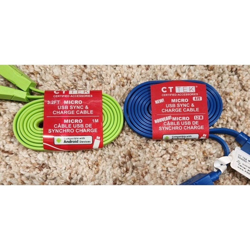 10 CT Tek Micro USB Sync And Charge Cable, 4' - 3.3' Assorted Colors gallery