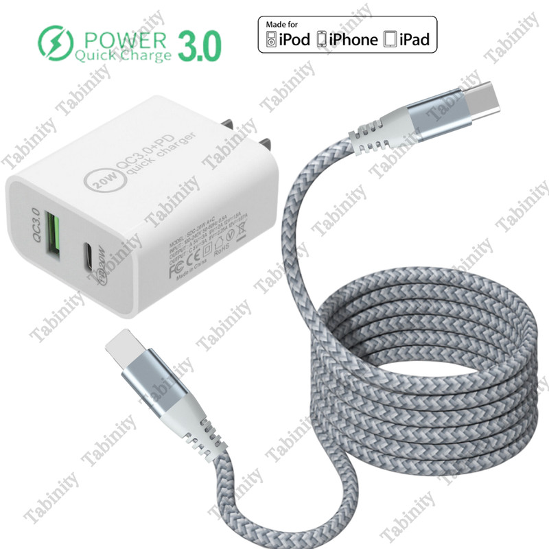 20W USB-C Power Adapter Block PD Fast Charger Cord For iPhone 14 13 12 11 Pro XR