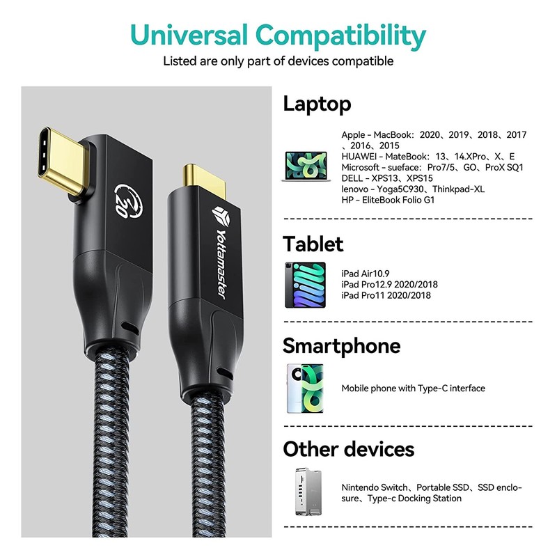 Yottamaster 20Gbps USB C to USBC Cable 100W Fast Charging Data Sync Video Output gallery