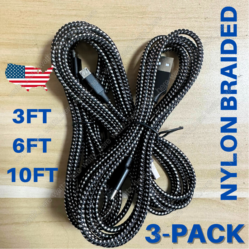 3-PACK Heavy Duty Micro USB Fast Charger Data Cable Cord For Samsung Android LG