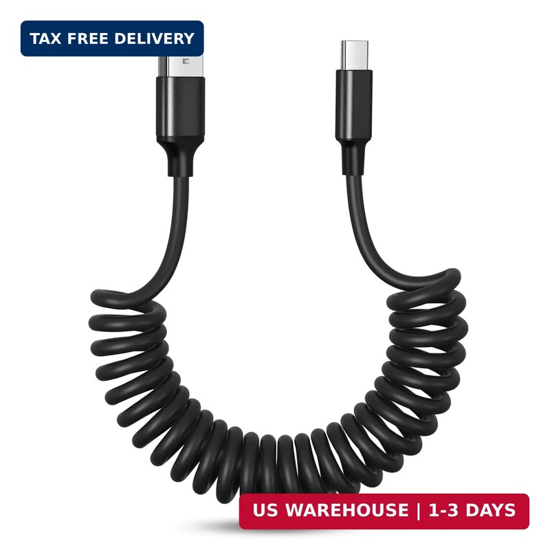 iPhone 16e Car Charger Cable Coiled USB C Cord, OKRAY USB-A to USB-C...
