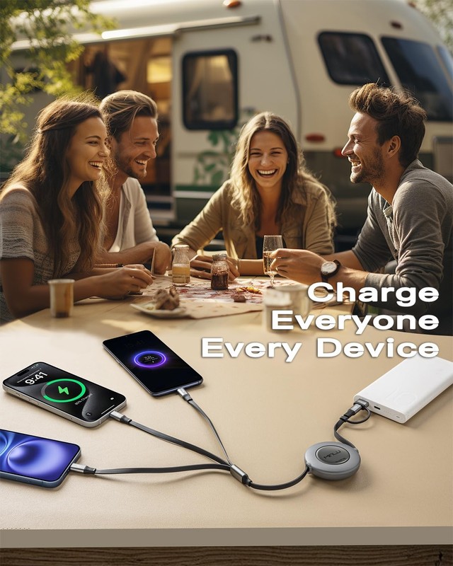 3 in 2 Multi Charging Cable, 4Ft Retractable Chargers for All Devices,Multipl... gallery