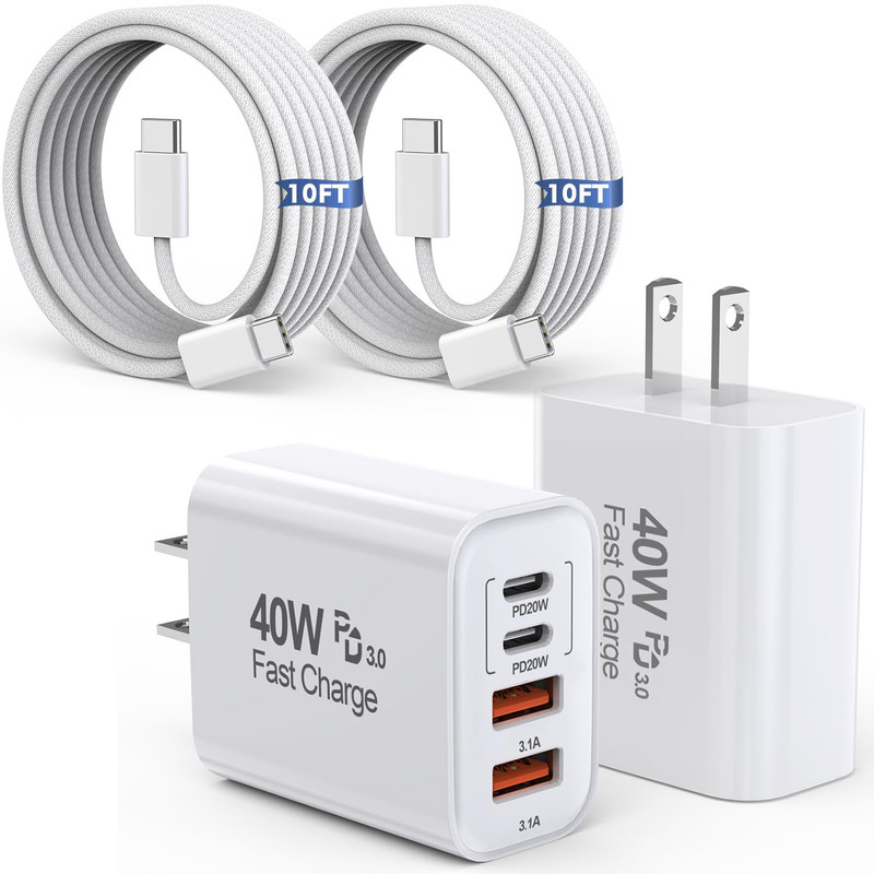 10FT Iphone 16 15 Pro Charger,2Pack 10Foot USB C to C Woven Cable Cord 40W USB C