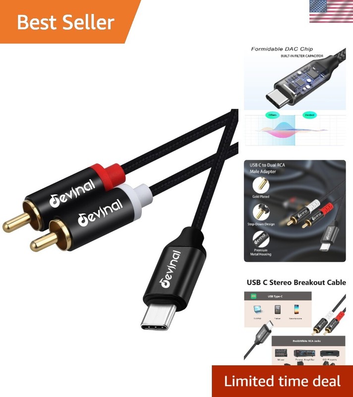Aluminum USB C to RCA Cable - 6.6ft Audio Splitter for Smartphones & Tablets
