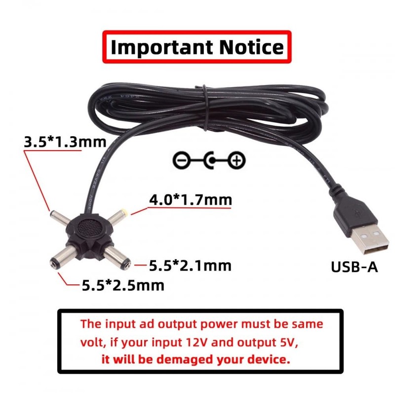 Cable USB 2.0 -A to 4-in-1 DC 5V 5.5x2.5mm 5.5x2.1mm 4.0x1.7mm 3.5x1.3mm Powe... gallery