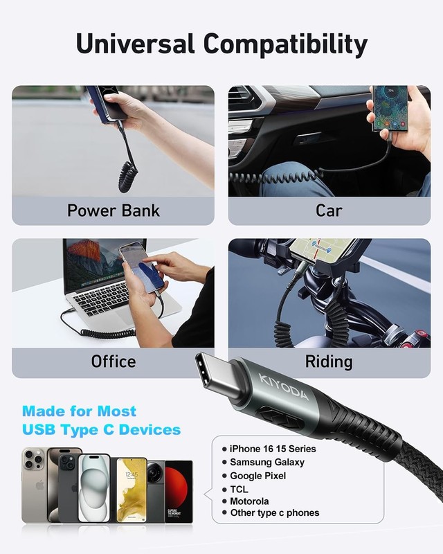 USB C to USB C Cable Coiled 3FT 2Pack, Braided Type C Charger for Car 66W Fas... gallery