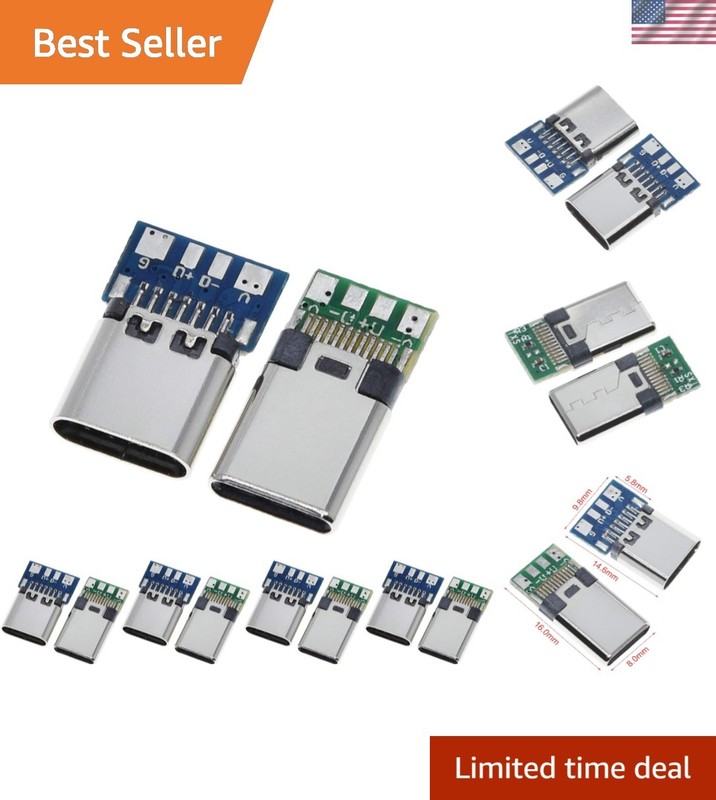 10PCS USB 3.1 Type C Connectors – 24 Pin Male/Female Plug for Fast Data Transfer