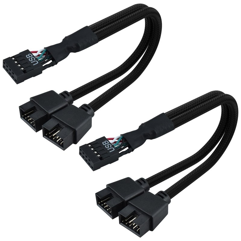 Motherboard 9 Pin USB 2.0 to Dual 9 Pin Extension Splitter Cable Black 2 PCS