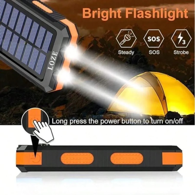 10000mAh Solar Power Bank Dual USB & USB-C Output Charger For Outdoor Adventures gallery