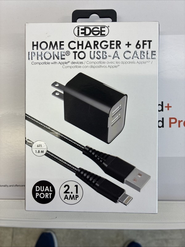 iEdge Home Charger + 6ft iPhone To USB-A Cable