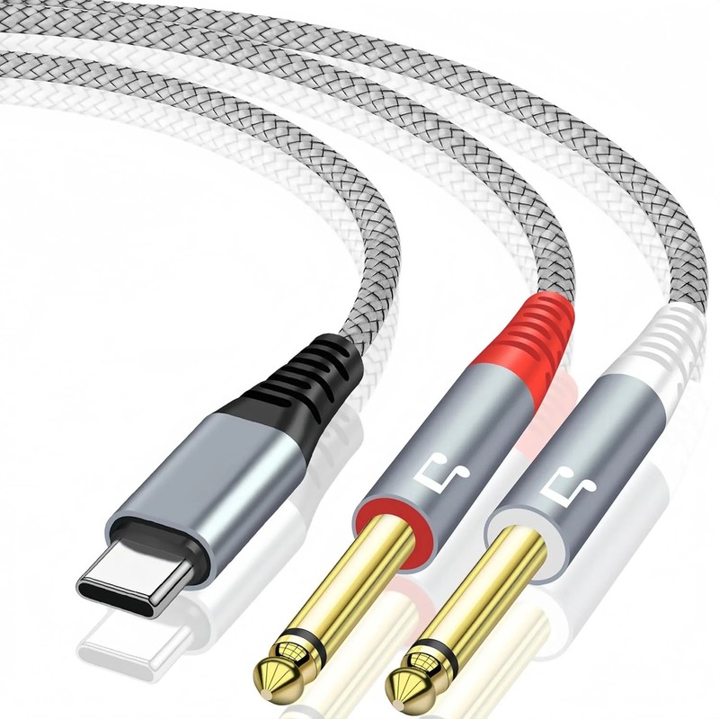 USB C to 1/4 inch Audio Cable, USB C to Dual TS Mono Cable, Type C to Dual 6.35m