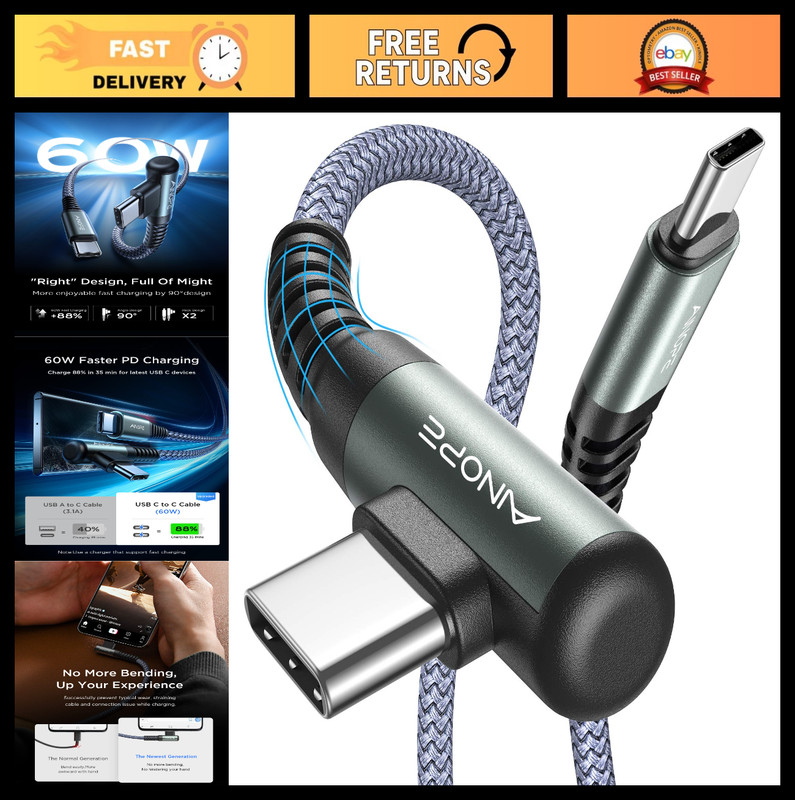 USB C Cable 60W Fast Charging 4-Pack 3.3FT/6.6FT/10FT Nylon Braided Type C Charg