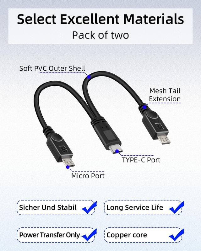 2 in 1 Multi Micro USB Splitter Short Charge Cable,USB to 2 Micro USB Connect... gallery