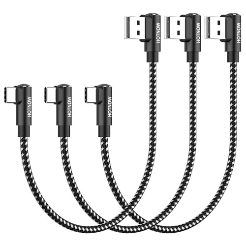 Short USB A to USB C Cable Right Angle 1ft, [Pack 1ft] Portable 90 1FT 3 Black gallery