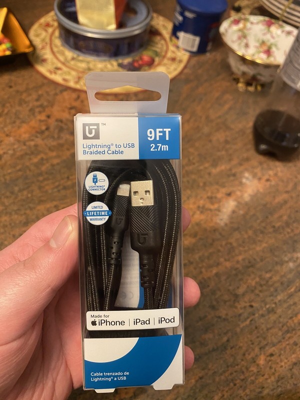 Utilitech Lighting to USB Braided Cable 9 Ft 2.7m USB-A to Lighting. USB 2.0 NEW gallery