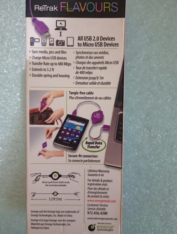 Retrak Flavours Purple Retractable Micro USB Cable New. gallery
