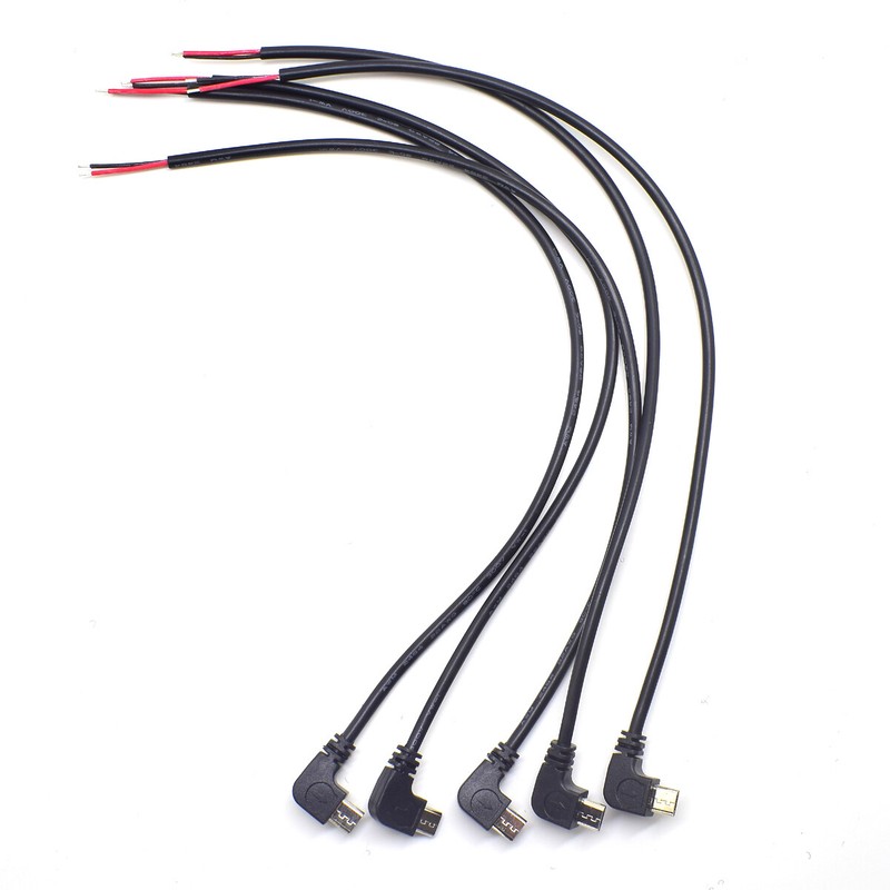 5pcs Left Angle 90D Micro USB Male Plug Cable 2 wires 30cm 12inch 22AWG 5V 3A gallery