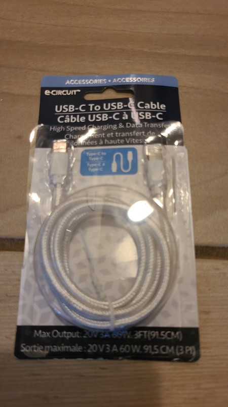 USB-C to USB-C Charging Cable Type-C 3ft 20V 3A 60W Apple Samsung Phone White