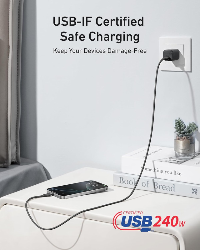 Anker Nano USB C Cable, 240W Flexible Multi-Color Braided Cord, Fast Charging gallery