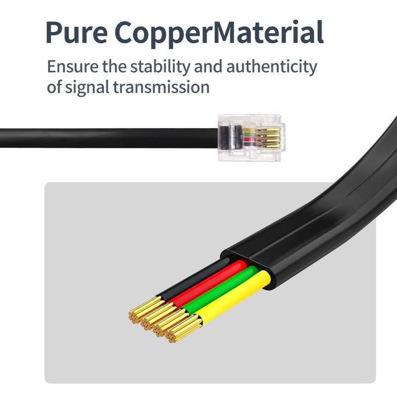 Flat 6ft RJ11 Line Cable with Gold-Plated Connectors for Superior Performance gallery