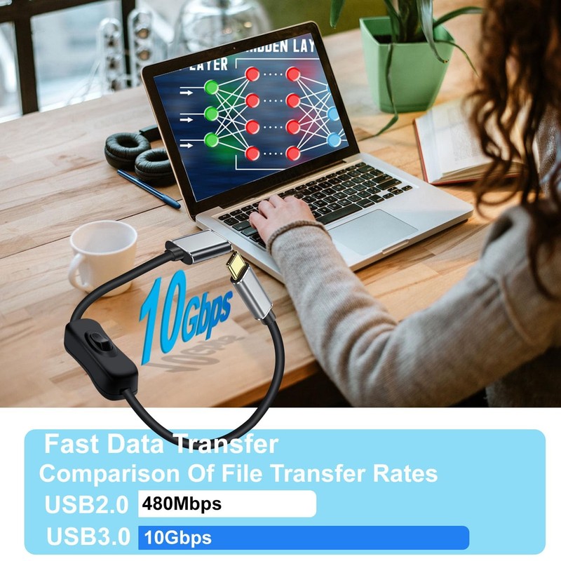 Black 1FT/0.3m 10Gbps USB C Cable with Switch 60W 3A USB 3.0 Data Cord gallery
