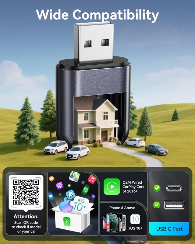 Wireless Carplay Adapter for iPhone 2025 Upgrade, Ultra-Mini USB Design Apple gallery