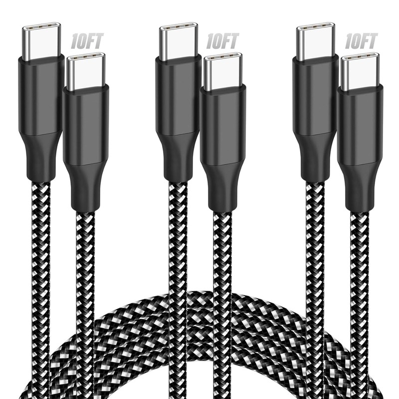 USB to USB Cable, 3-Pack 10FT 60W USBC Fast Charging Cable Nylon Braided Char...