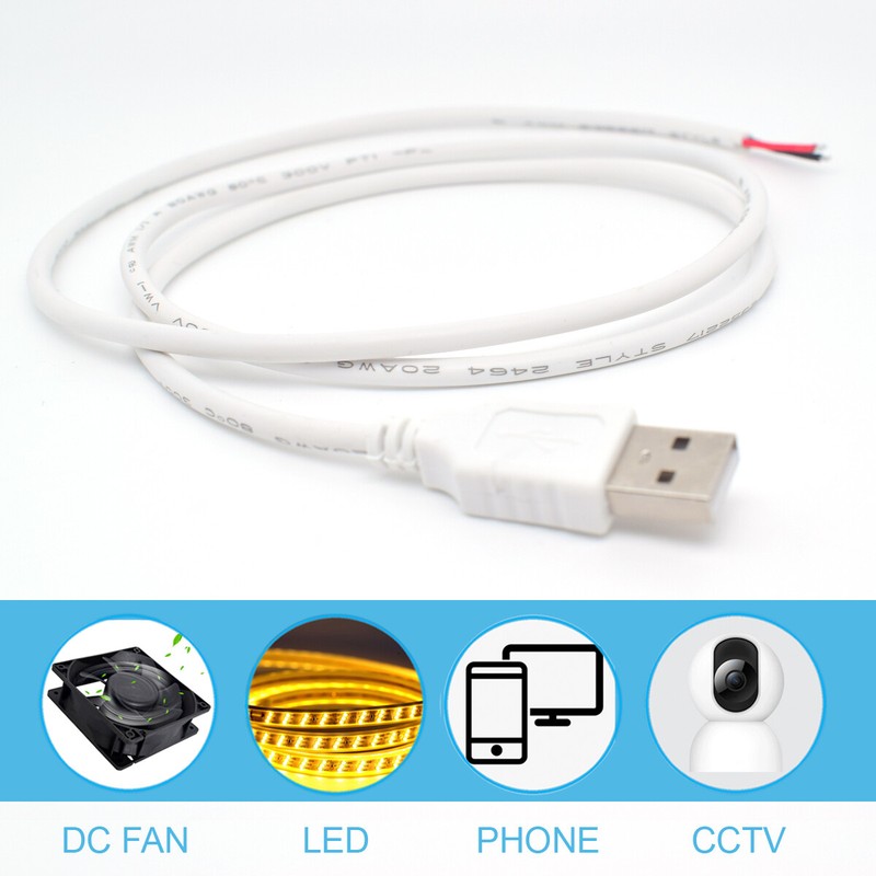 1pc 1M/3.3FT 20AWG USB 2.0 Male Pigtail Cable 5V 5A 2-Pin Bare Wire Open End gallery
