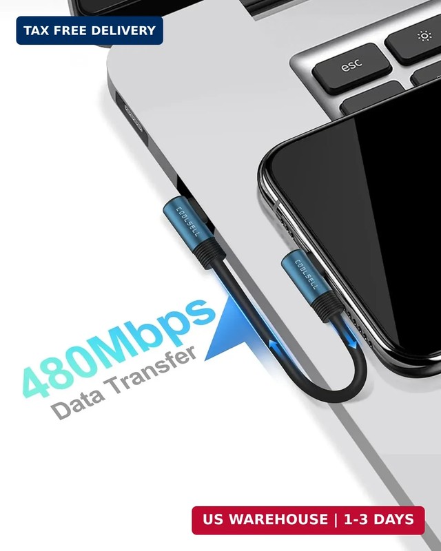 Right Angle Short USB C to Cable 6 inch, Soft Silicone 60W Fast Charging Cord Ty gallery