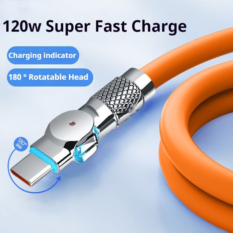 6A Fast Charging USB to Type-C Cable Zinc Alloy 180° Rotatable for iphone 15/16