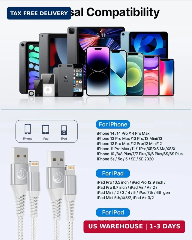 iPhone Charger [Apple MFi Certified] 2Pack 10FT Long Lightning Cable Fast Chargi gallery