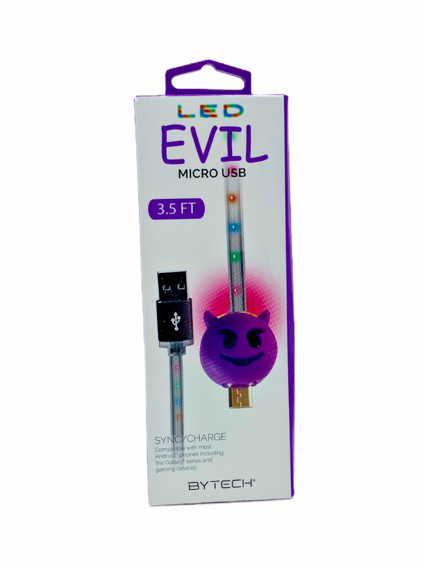 Evil Emoji LED Micro USB charging Cord 3.5ft long