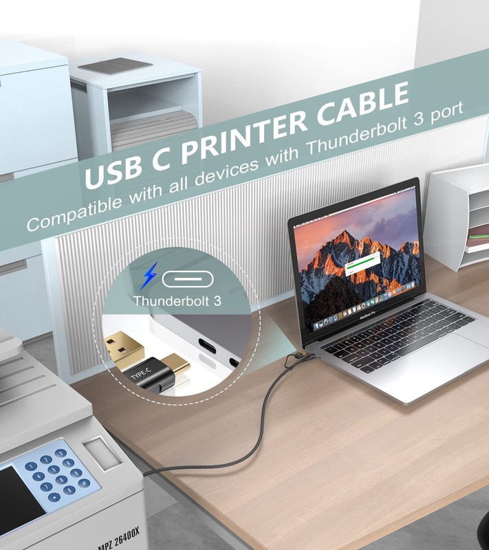 Printer Cable 2-in-1 USB-A/C to USB-B Cord 6.6FT, Type C MIDI Cable Braided H... gallery