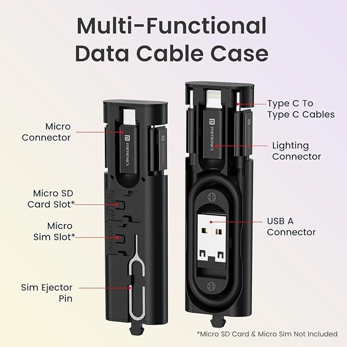 Portronics Snapcase 4 60W Fast Charging Cable Kit USB C Micro USB gallery