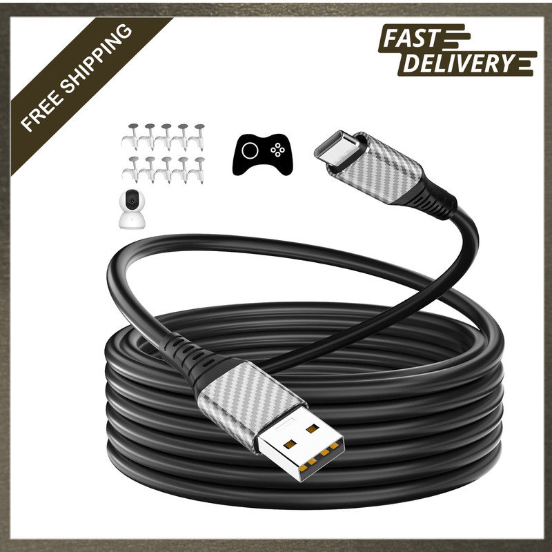 USB C Charging Cable 20ft Long Power Extension Cord Black Compatible with