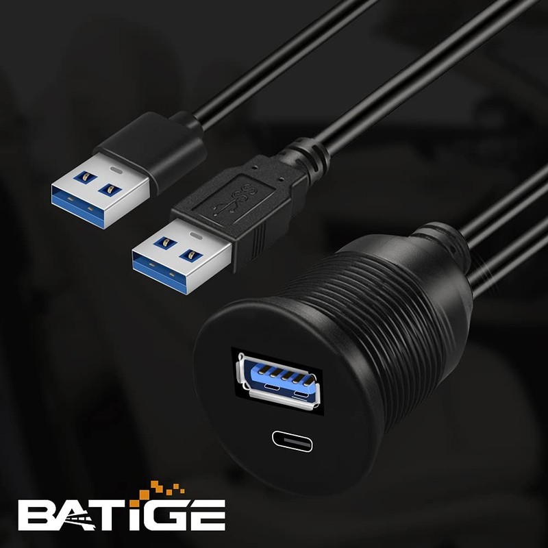 USB 3.0 To Type C 3.0 Car Mount Flush Cable Dual Port Extension Waterproof 3 FT gallery