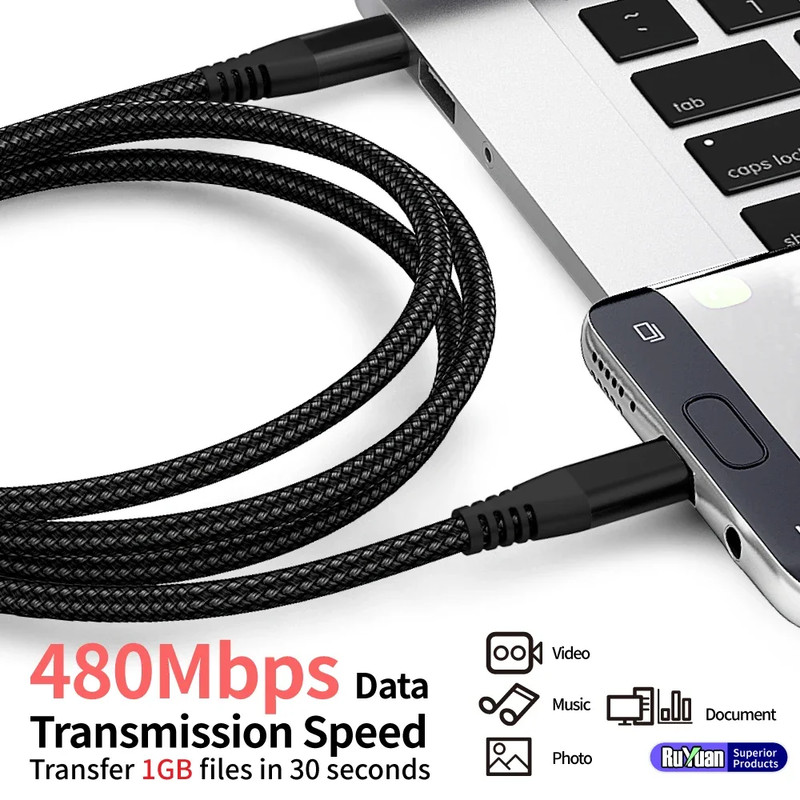 PD60W Fast Charging Cable with Data Transfer Fishing Line Nylon Woven Charging a gallery