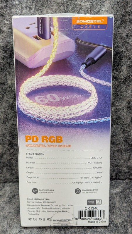 3 x USB-C to USB-C PD 60W Lighted RGB Colored Fast Charger Cable 100cm/3ft gallery