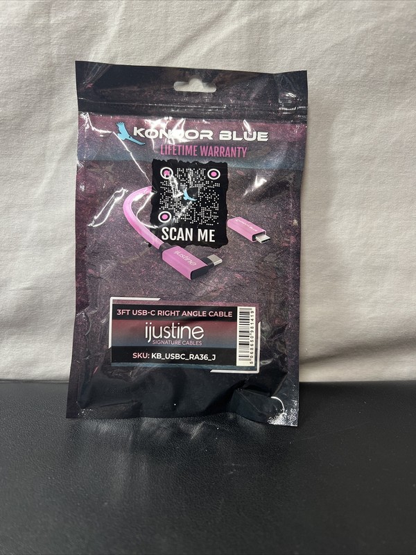 ijustine X Kondor Blue 3’ USB-C Right Angle Cable (Pink) gallery