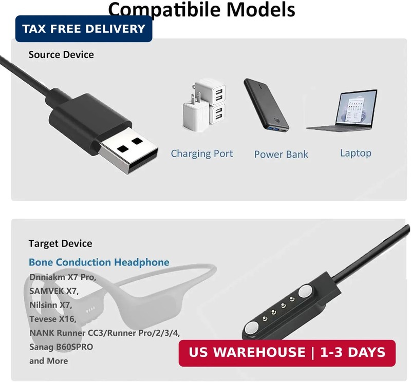Charging Cable for Bone Conduction Headphone, 4-pin Charger Fit for Dnniakm X7 P gallery