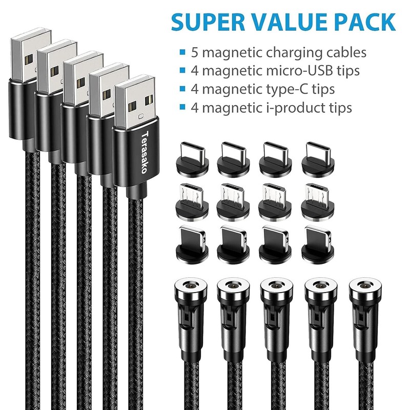Magnetic Charging Cable 5-Pack (3/3/6/6/10FT) - 540° Rotating Magnetic Phone NEW gallery