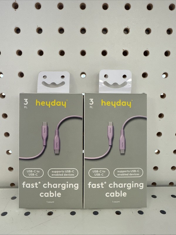 Lot of (2) heyday USB-C to USB-C Cord Cable Pastel Lavender Fast Charging 3'