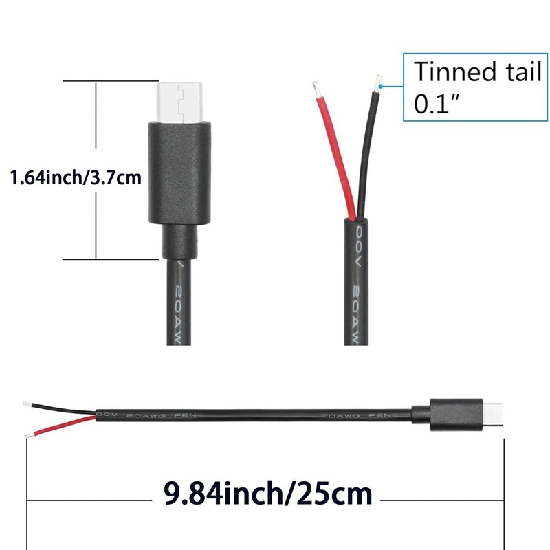 USB to 2 Pin Bare Wire Open Ends Power Cable, 2 Pack, Plug to Dual Wire Conne... gallery