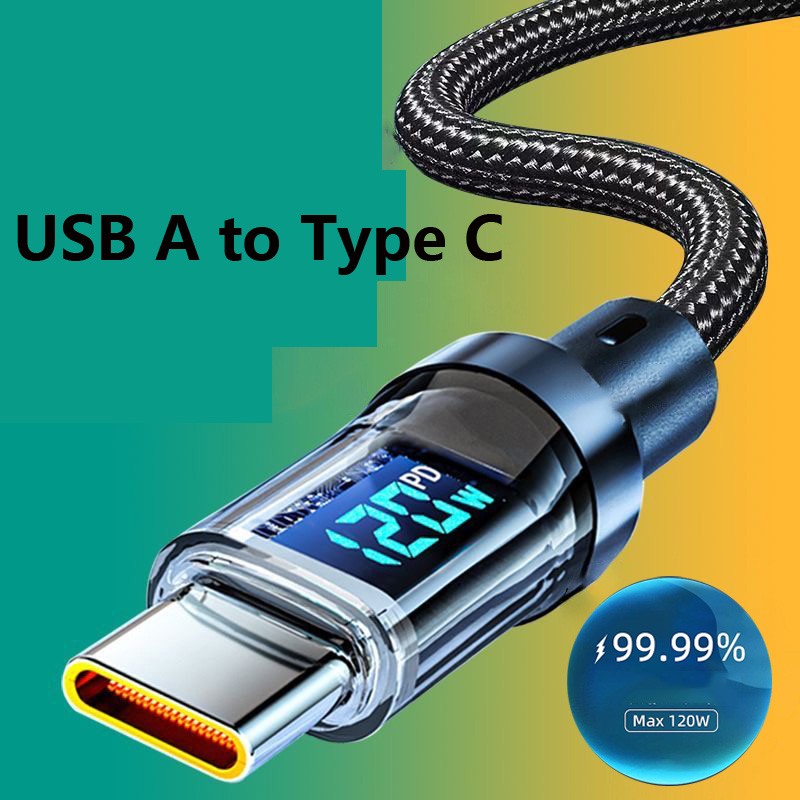 120W Super Fast USB Type-C Charging Cable Braid Phone Charger Lead Display USB-C