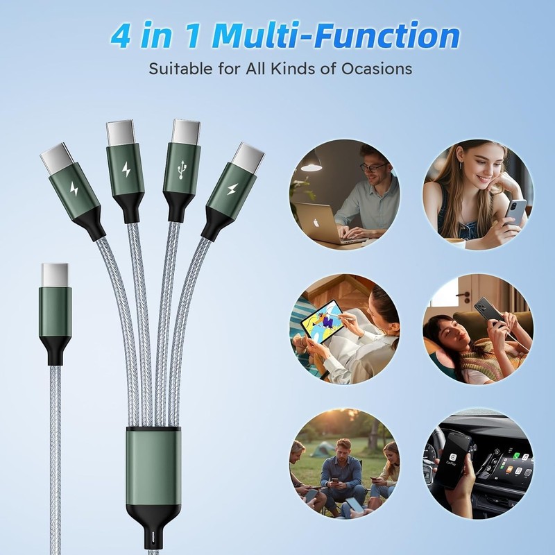USB C Multi Charging Cable with 4 Type-C Connectors, USB C Splitter 1 in 4 Out M gallery