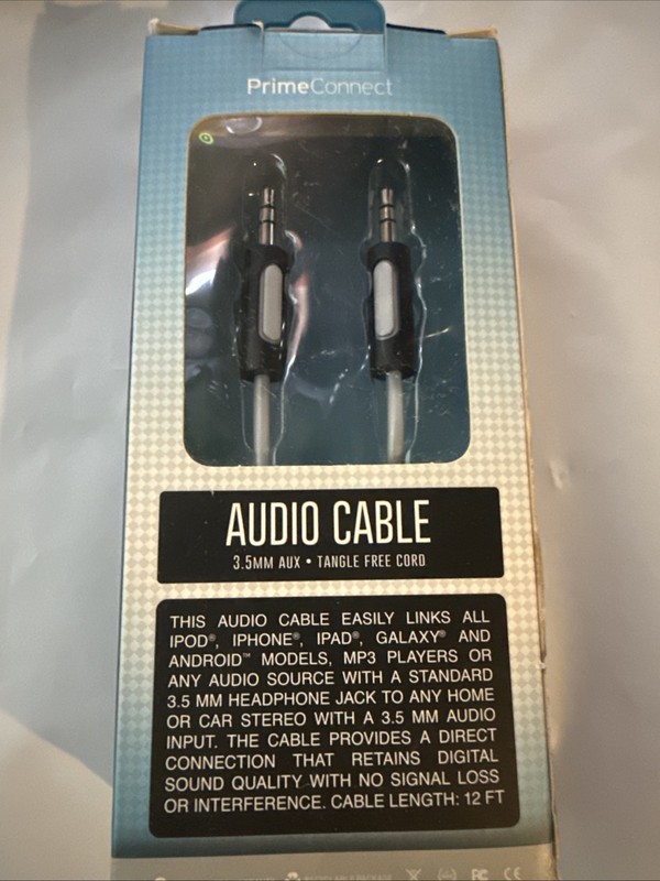 NEW Prime Connect 12ft 3.5 mm Audio Cable - Heavy Duty & Tangle Free