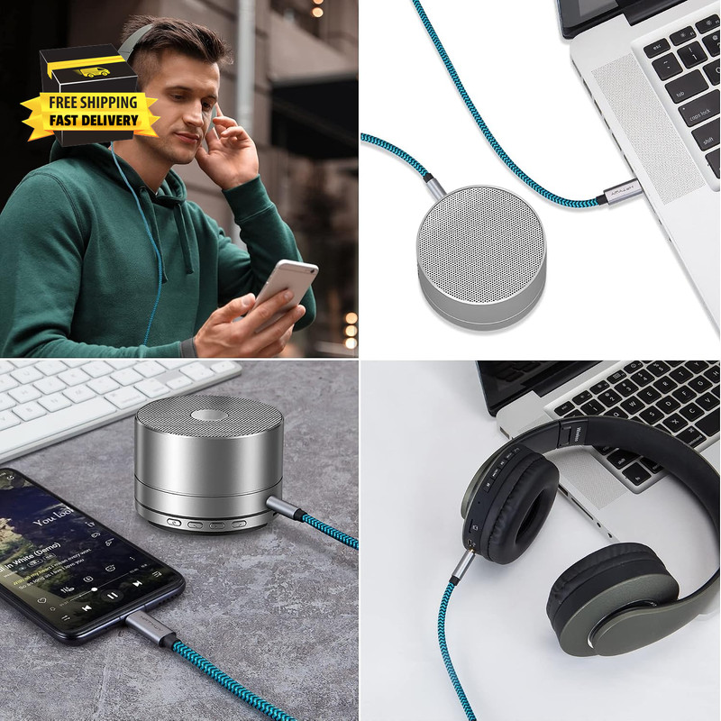 Aux to USB C Cable, 4Ft Nylon Braided Type C to 3.5Mm Audio Cord for Car Stereo, gallery
