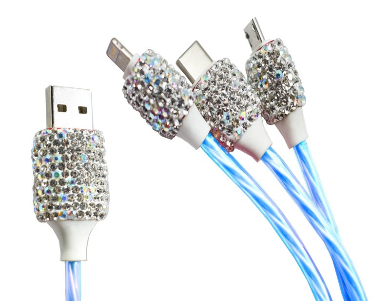 3in1 Blue Streamer USB Cable Durability Fits ios Android Type-C Fast Charge gallery
