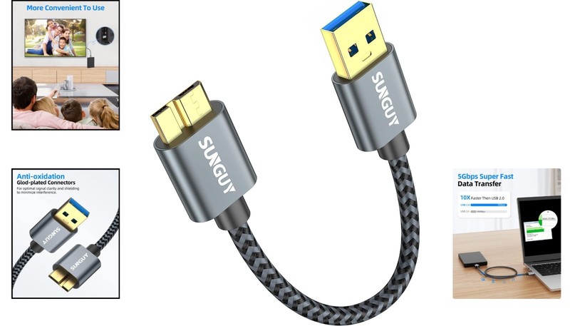 Durable Braided 0.5FT Micro USB 3.0 Cable - Fast 5Gbps Data Transfer for Devices gallery