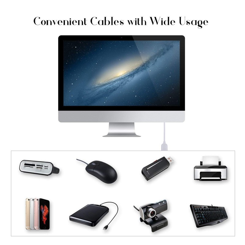 2 Pack USB Extension Cable 2.0 6 FT / 2m Type A Male to A Female Cord White gallery